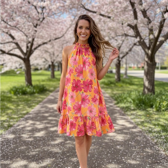 H&M Dresses & Skirts - H&M Floral Midi Dress in Pink and Yellow